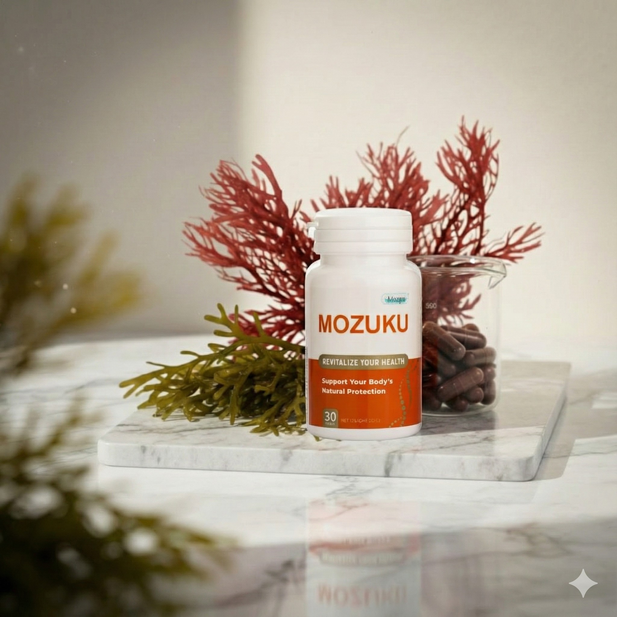 ผลิตภัณฑ์เสริมอาหาร MOZUKU ฟูคอยแดนจากสาหร่ายโมซุกุ พร้อม Astaxanthin และวิตามิน D3